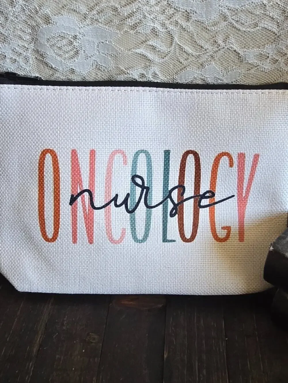 Oncology Nurse Cream Color Canvas Pouch - Gifts - organizing - cosmetics